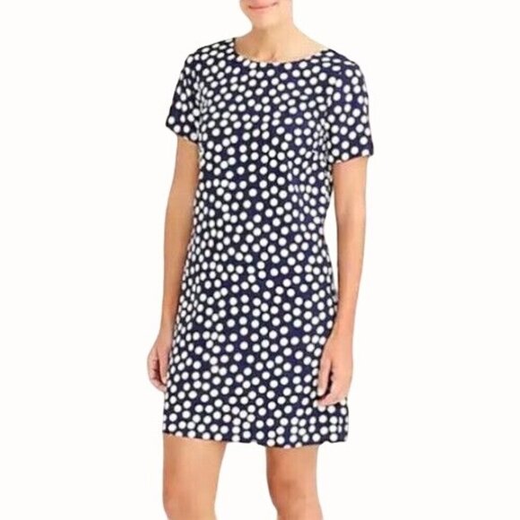 J Crew Womens Navy White Polka Dot Shift Gallery Dress Short Sleeve Size 4
